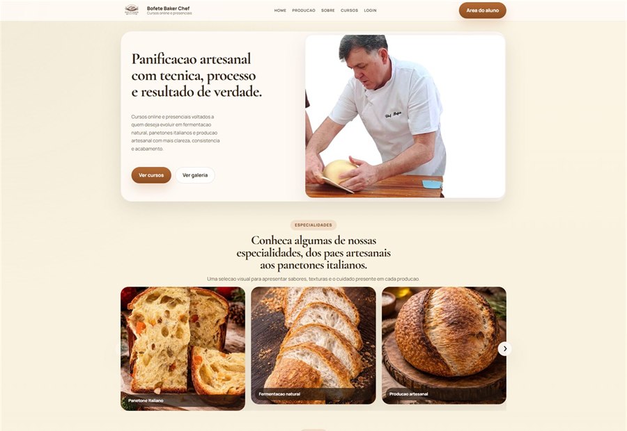 Website Bofete Baker Chef desenvolvido pela Nix Dev Code